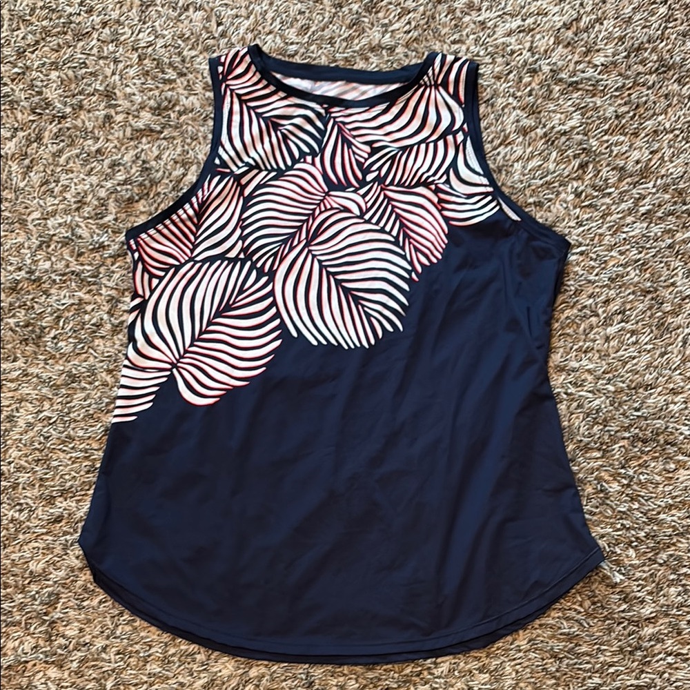 Tail Navy and White Leaf Print Tank Top